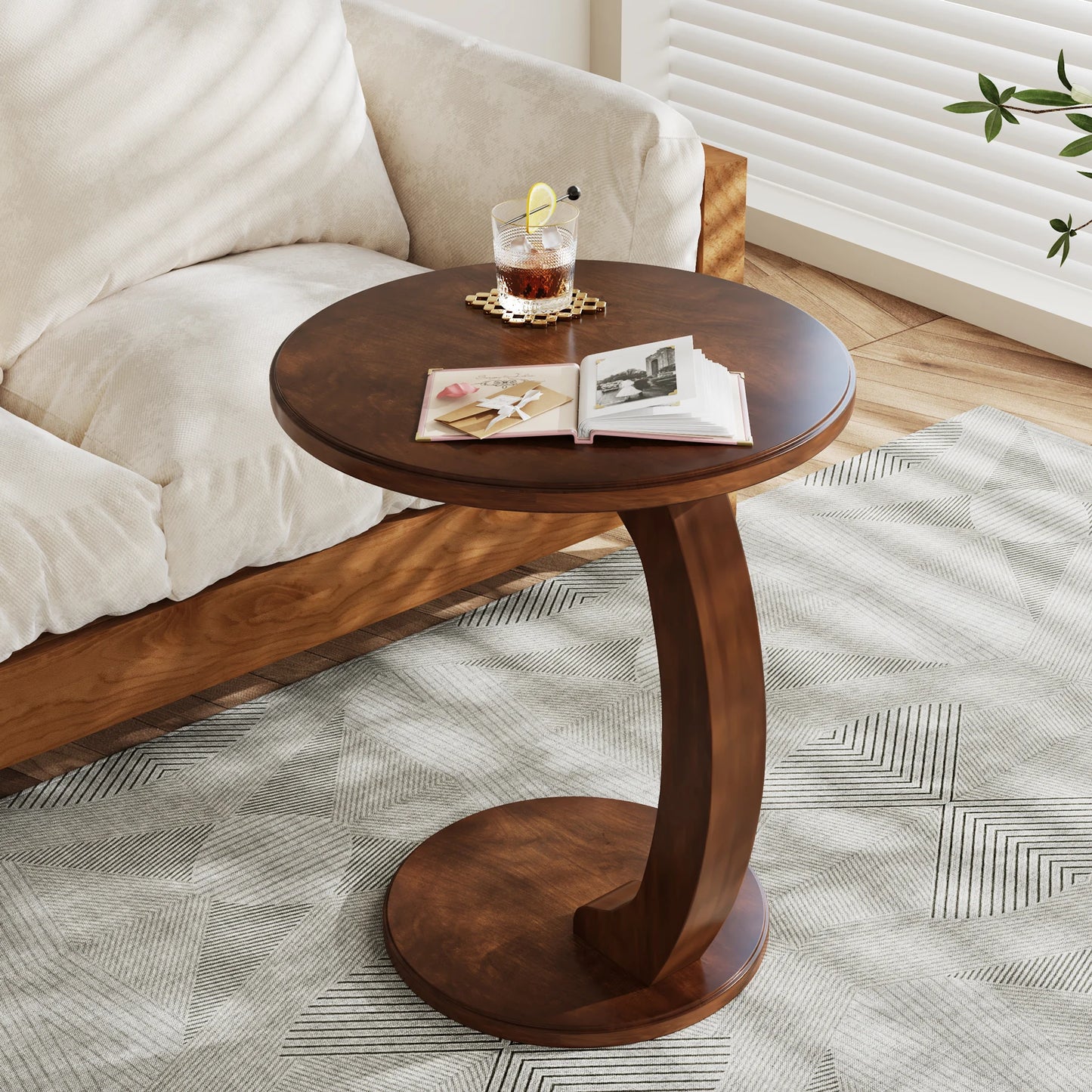 Tribesigns Round Wood Side Table Mid Century Modern Design