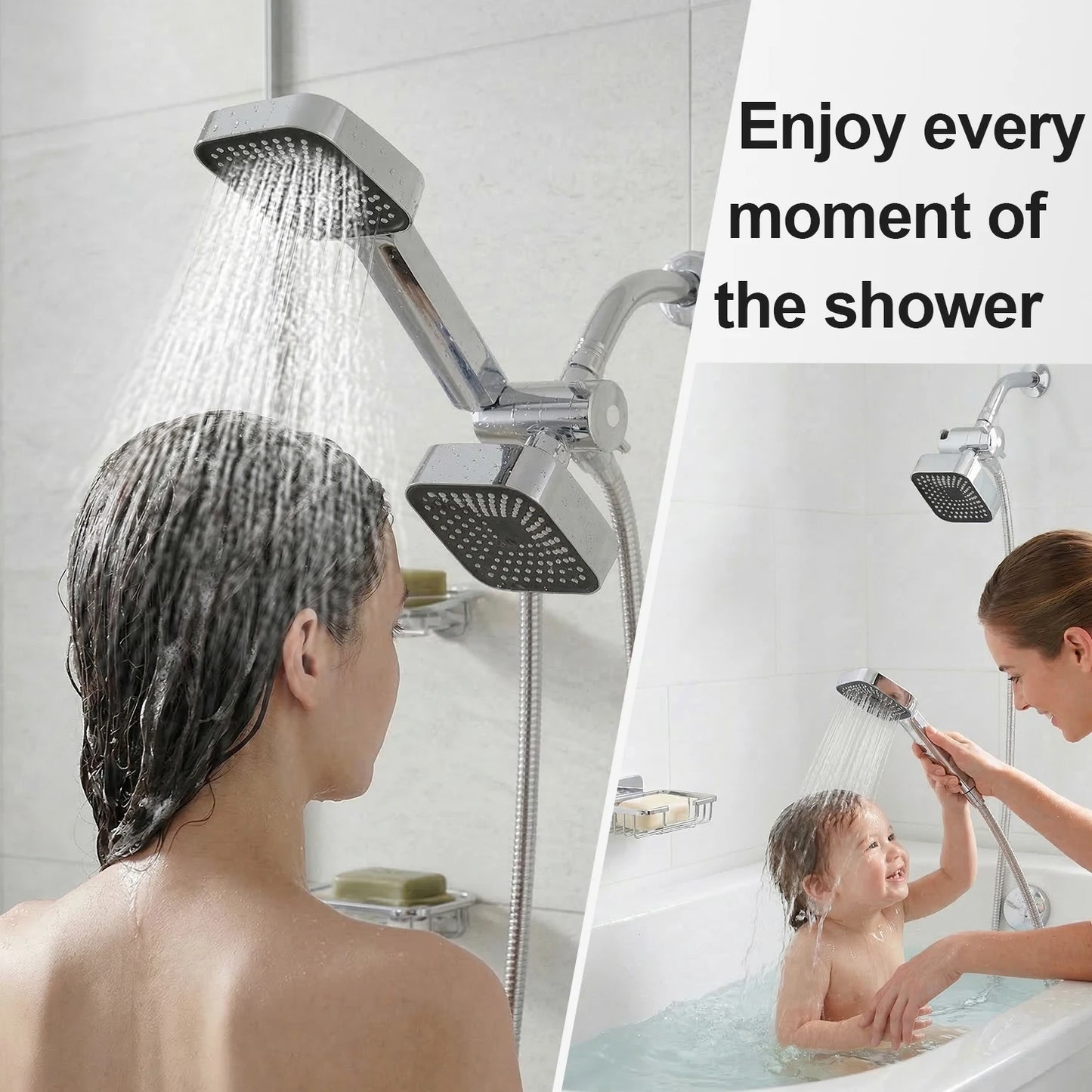 High Flow Wall Mounted Dual Rain Hand Shower Head Set