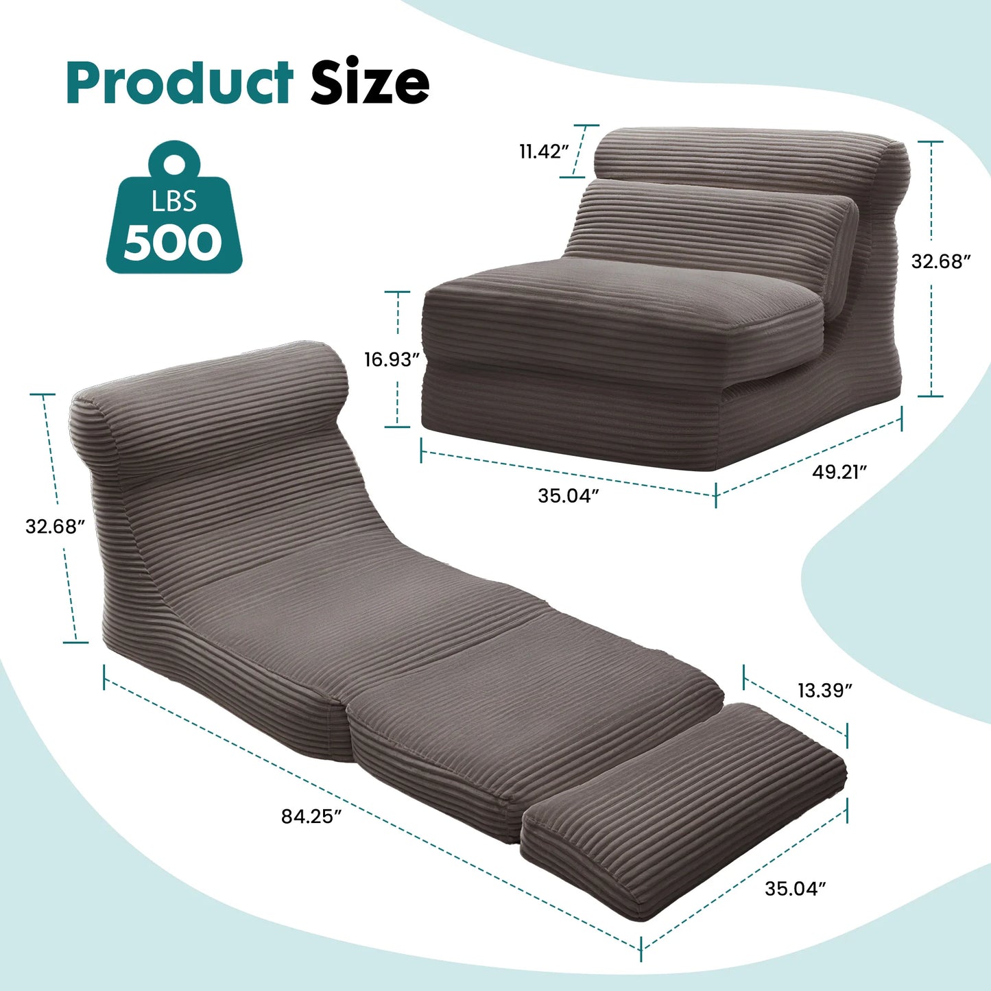 JHK Ergonomic Folding Sofa Bed With Integrated Lumbar Support