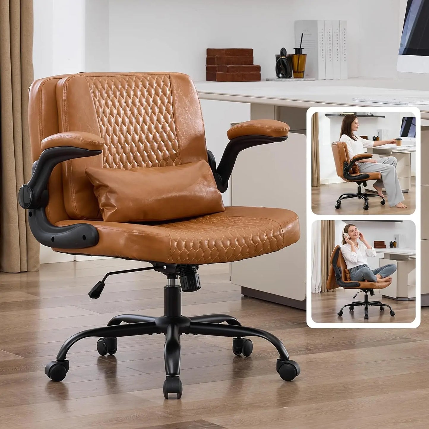 TCGBKAF Ergonomic Office Chair With Flip Backrest And PU Leather