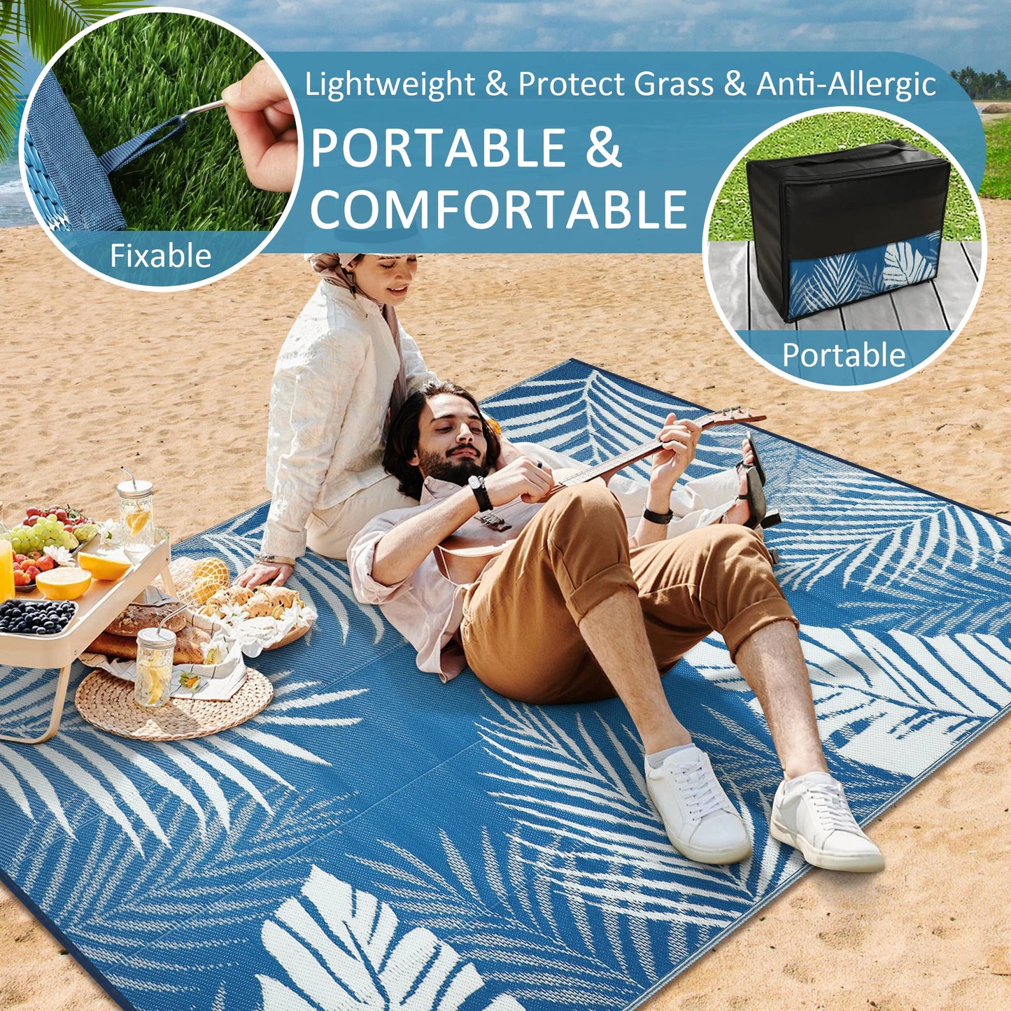 Leaves Pattern Recycled Plastic Straw Outdoor Rope Rug For Patio