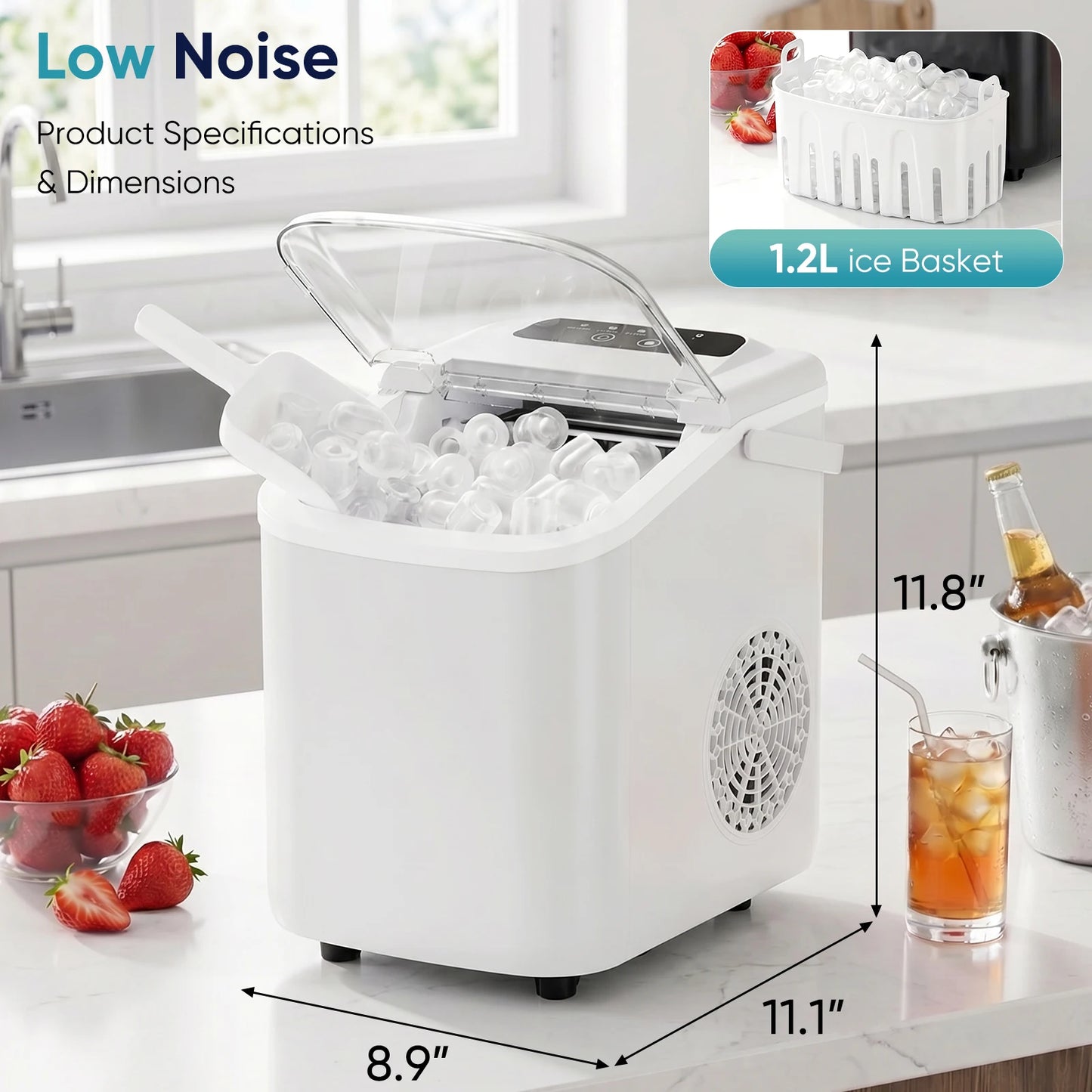 JHK Portable Countertop Ice Maker Machine For Quick Home Kitchen Use
