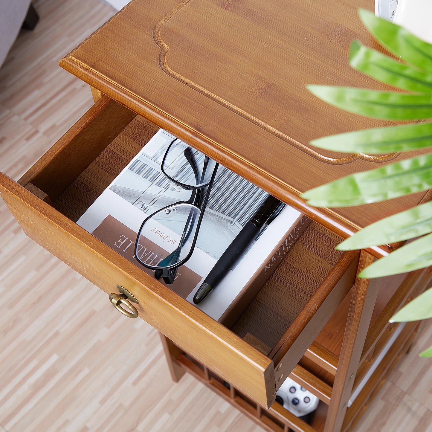 Luvodi Multifunctional Bamboo Bedside Table With Drawer Nightstand