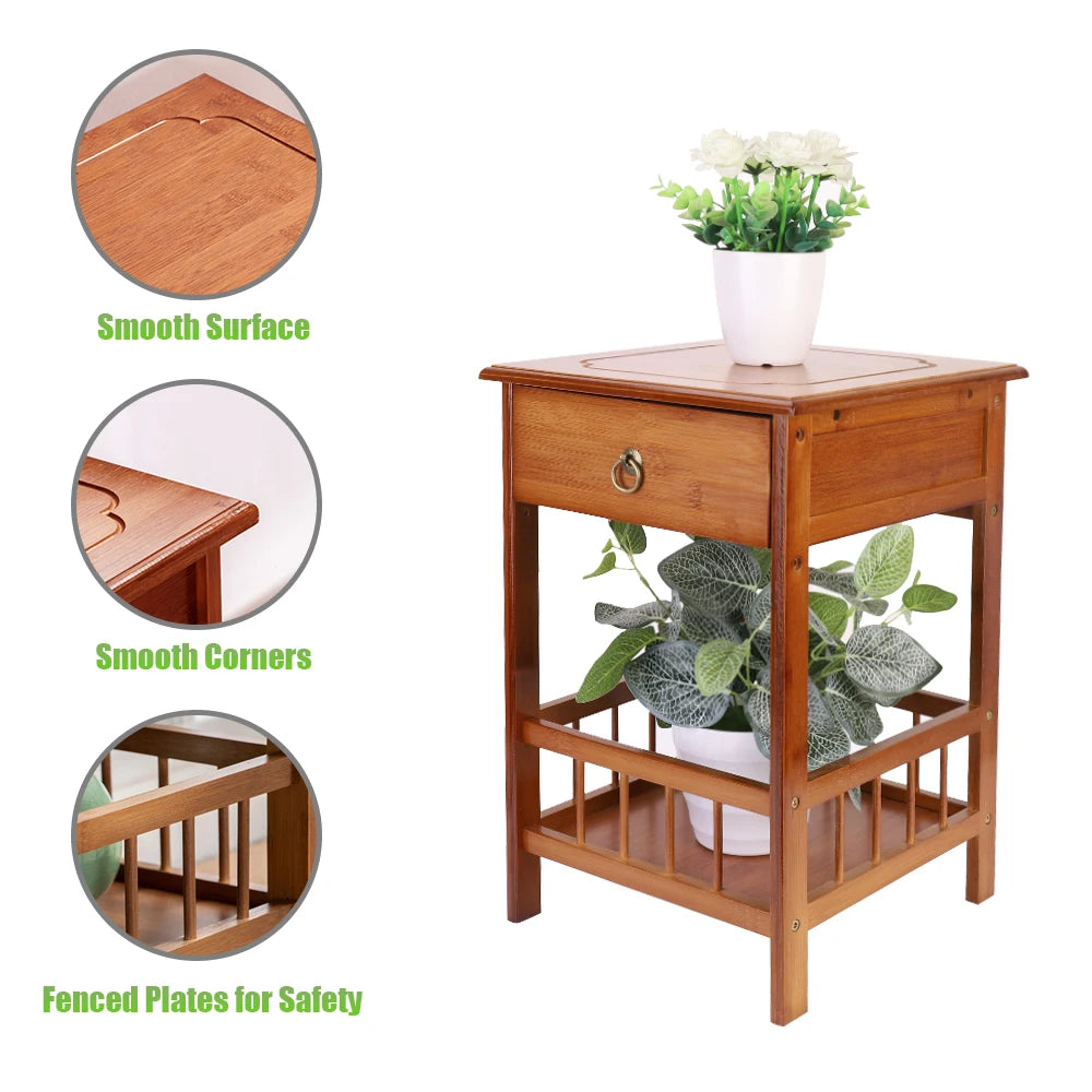 Luvodi Multifunctional Bamboo Bedside Table With Drawer Nightstand