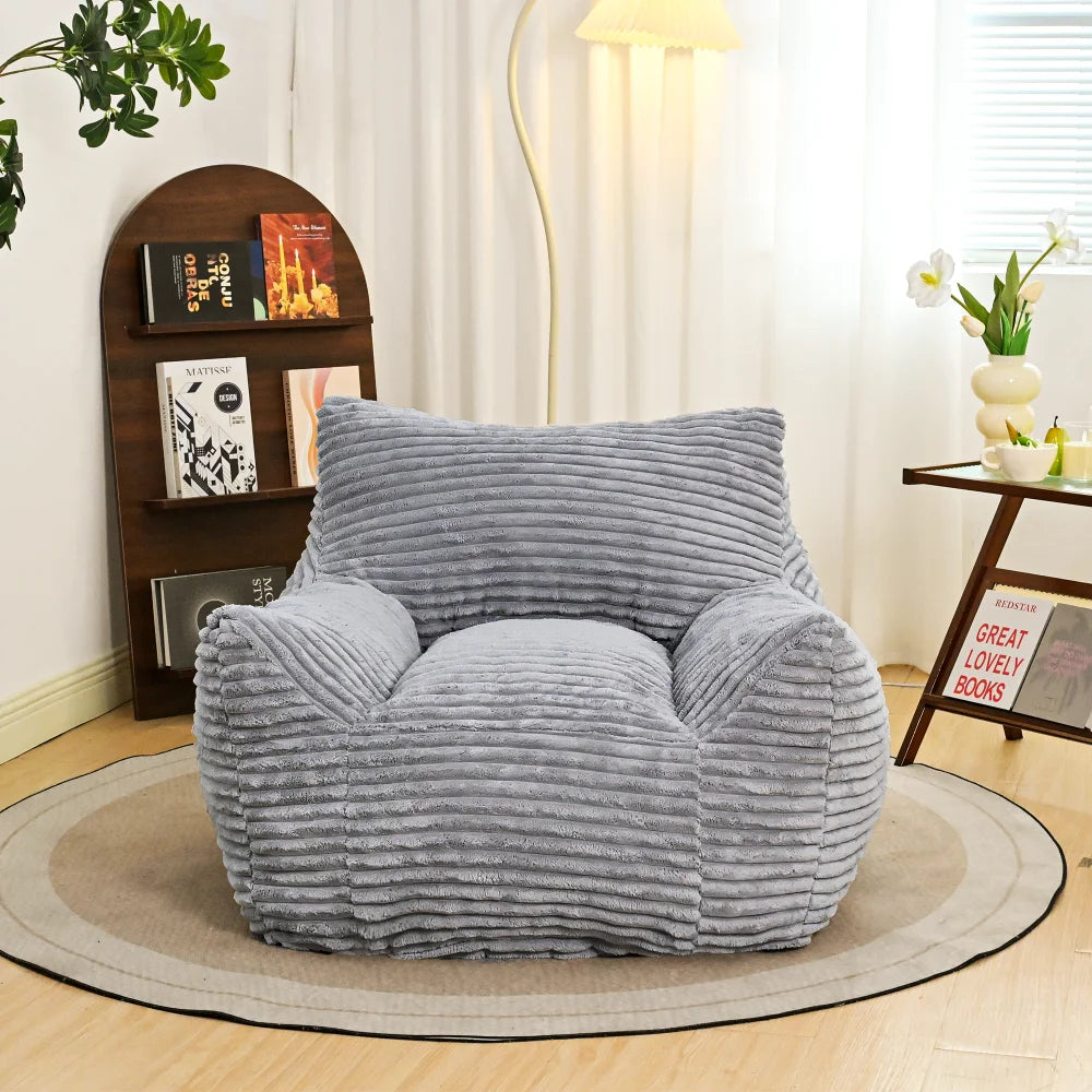 Corduroy Bean Bag Chair With Armrests Comfortable Foam Lounge Sofa