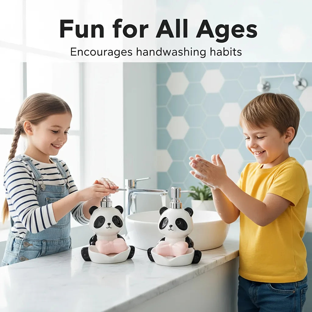 Ceramic Panda 2 In 1 Soap Dispenser Hand Sanitizer Tray