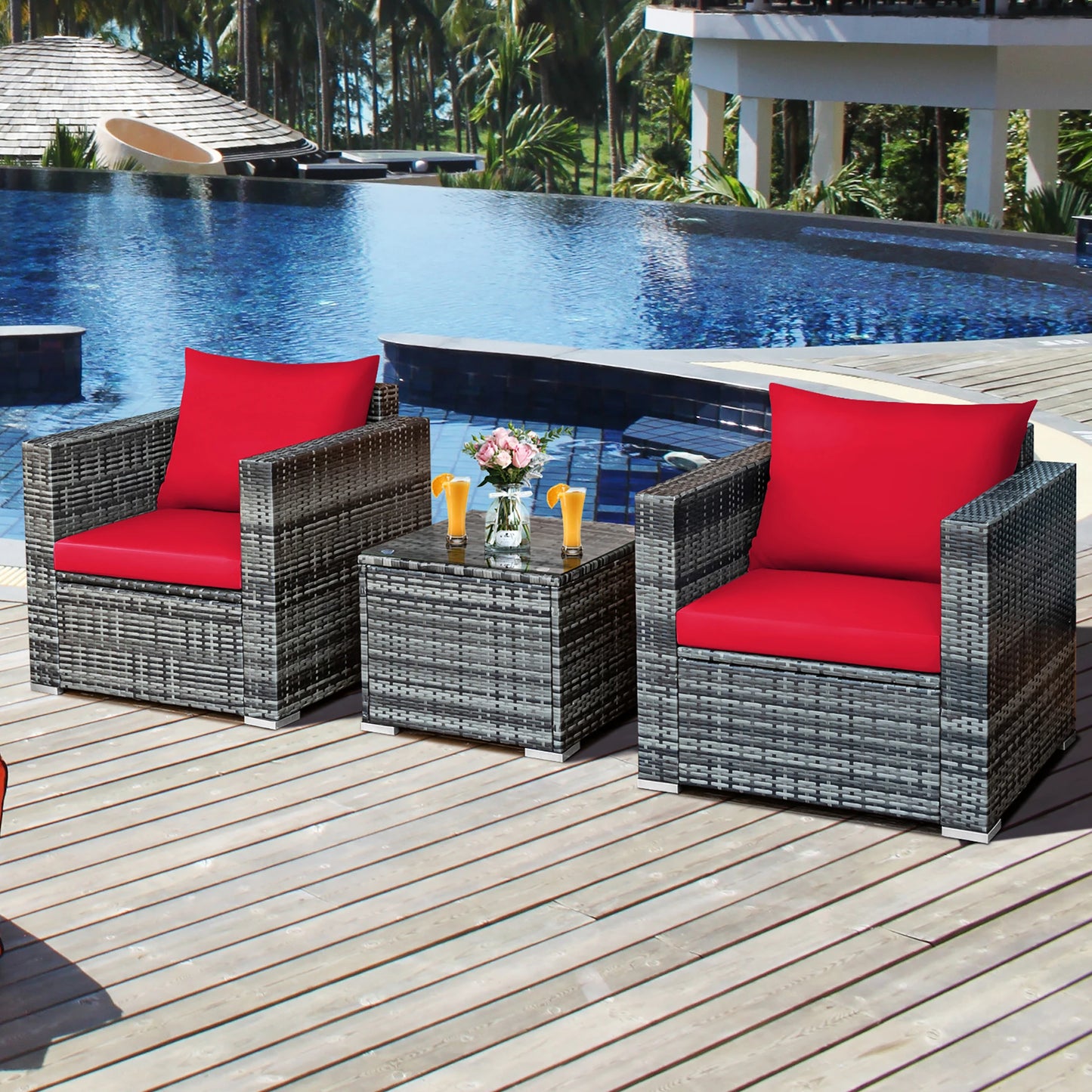 Homasis Rattan Patio Bistro Set With Cushioned Chairs And Table