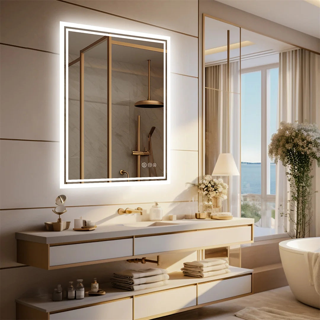 Luvodi Frameless LED Backlight Bathroom Mirror With Defog Touch Control