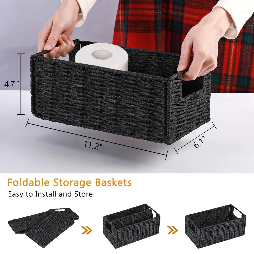 Foldable Paper Rope Wicker Storage Baskets Decorative Organizer