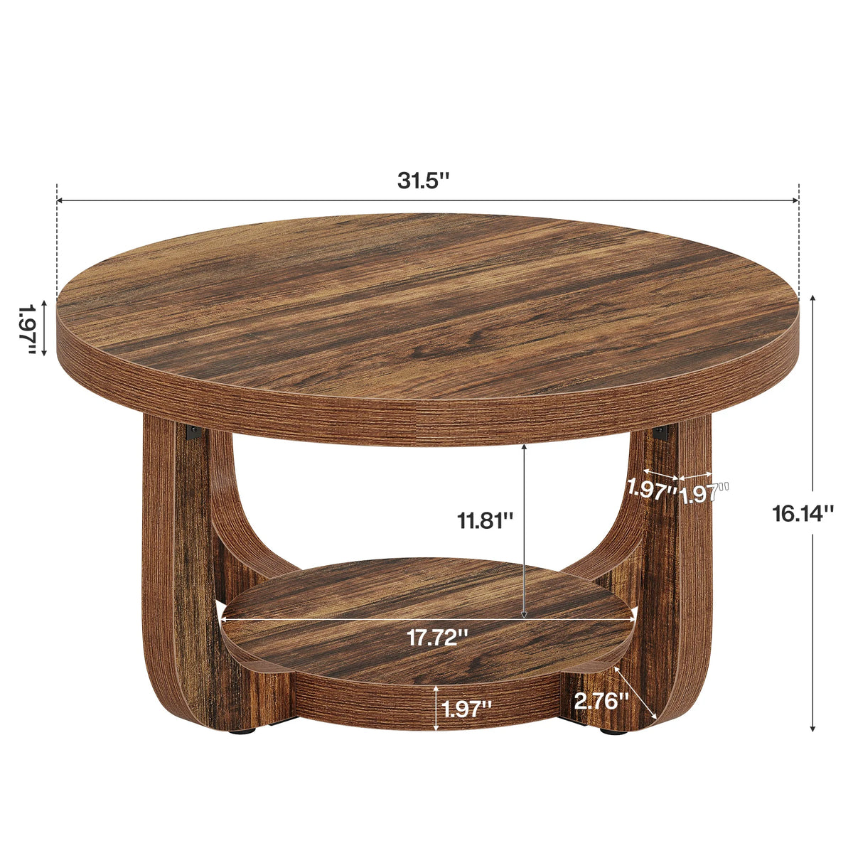 Tribesigns Round Coffee Table With Two Tier Storage Modern Wood