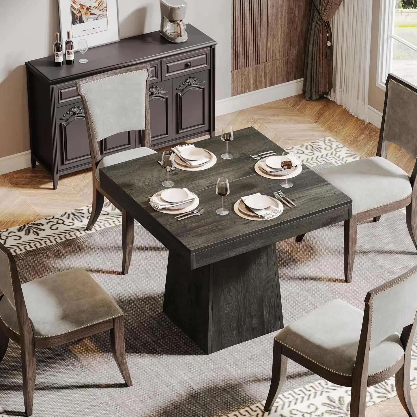 Tribesigns Square Wooden Dining Table With Sturdy Pedestal Base