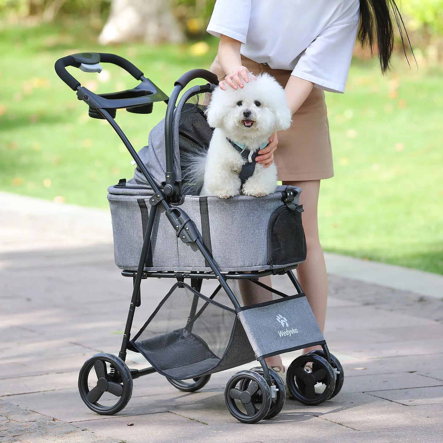 Compact Folding Pet Stroller With Removable Carrier For Dogs