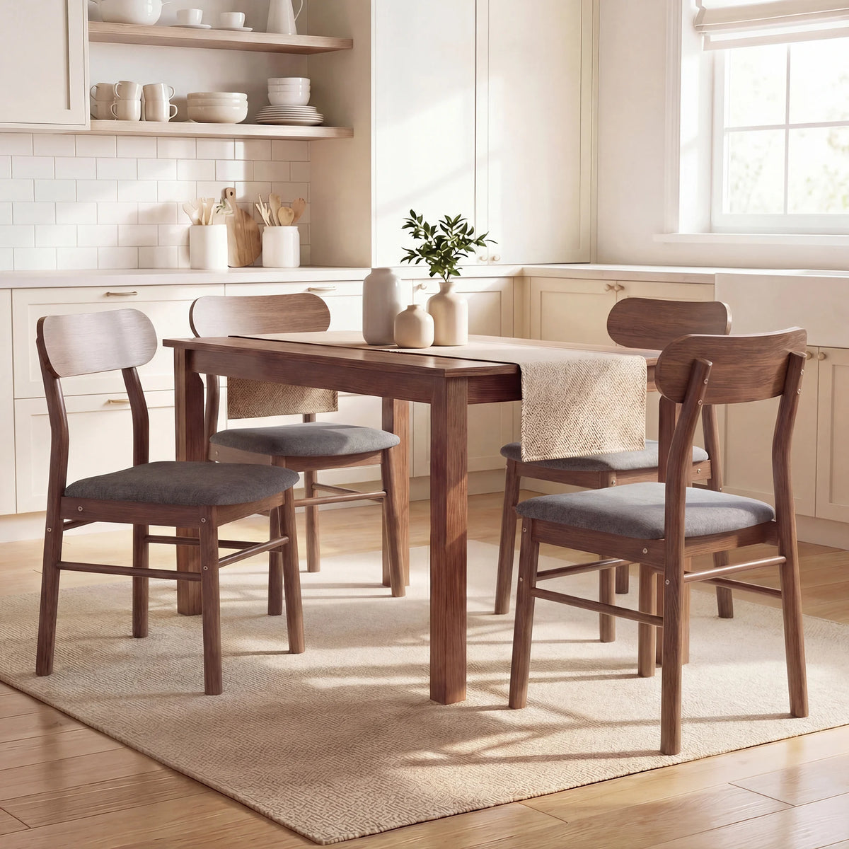 HOMCOM Padded Solid Wood Dining Chairs With Curved Backrest
