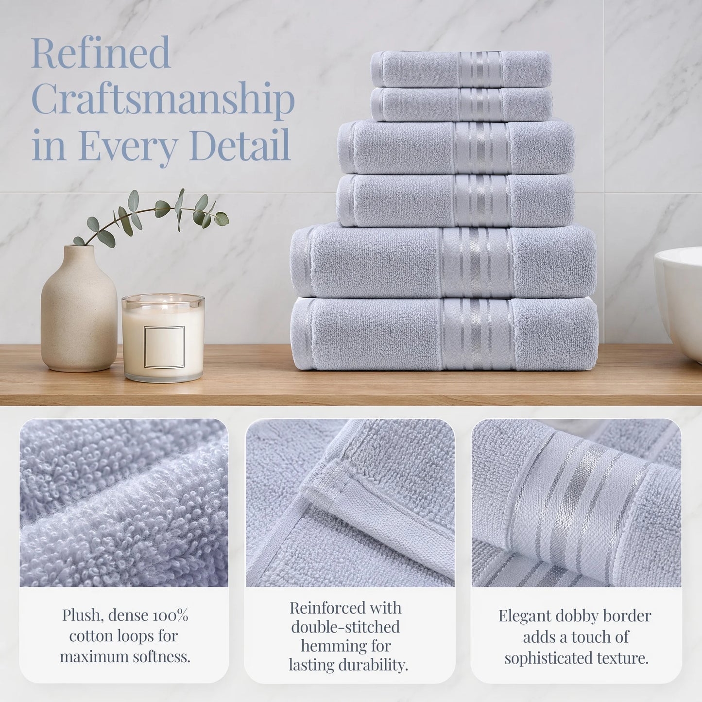 Luxurious 6 Piece Plush Cotton Turkish Bath Towel Set