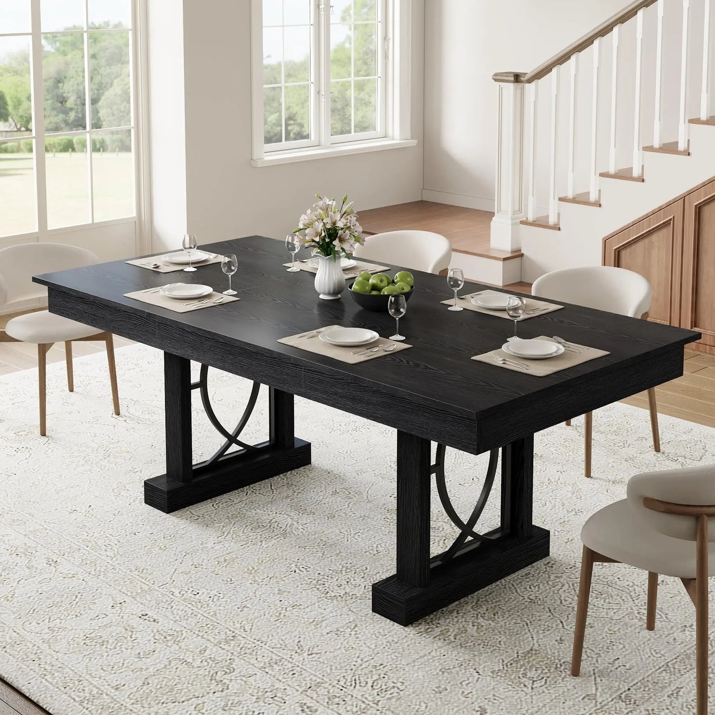 HobbyLane Wood Dining Table With Storage Drawers And Heavy Base