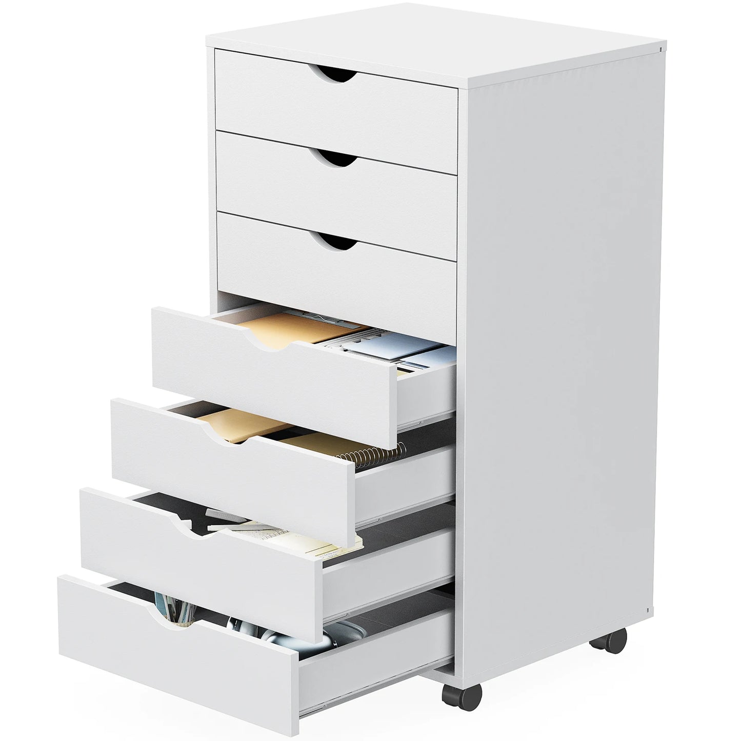 JHK Seven Drawer Modern Wooden Rolling Bedroom Cabinet