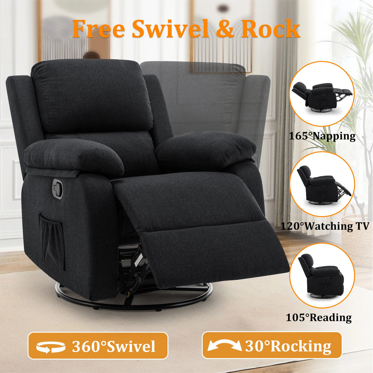 KORSER Swivel Rocking Recliner Chair For Adults And Small Spaces