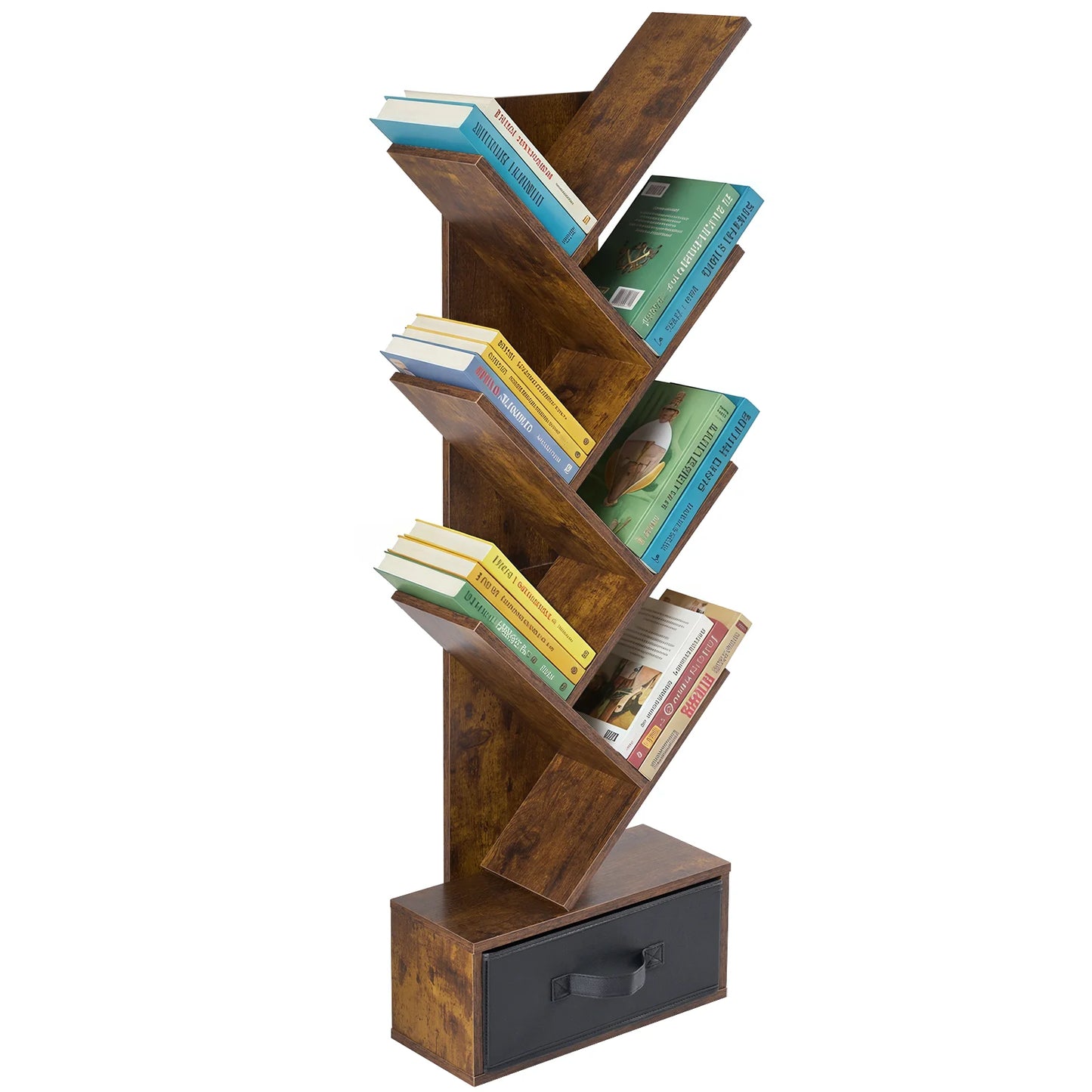 MCQ Geometric Wooden Seven Tier Bookshelf With Drawer