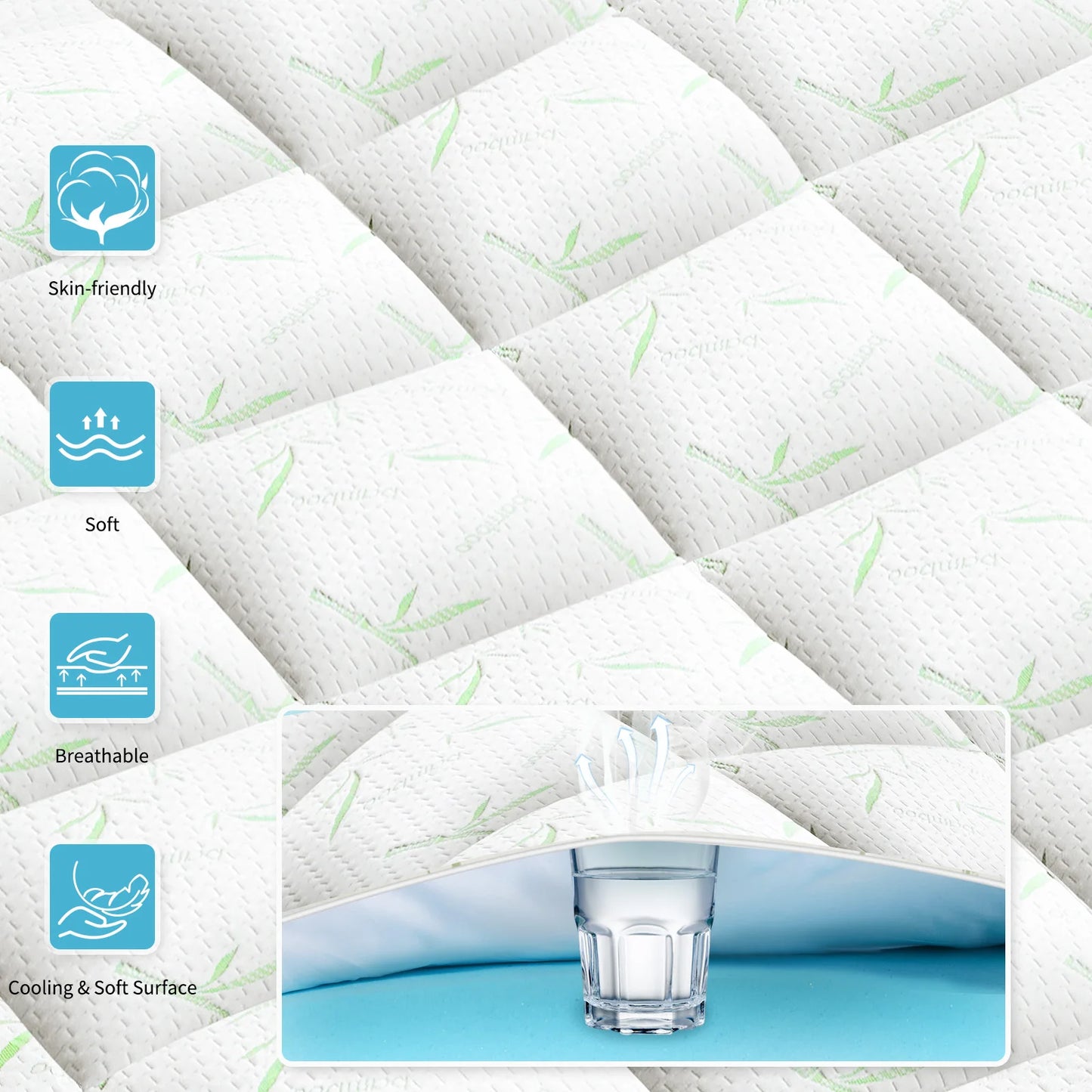JHK Dual Layer Gel Memory Foam Mattress Cooling Topper