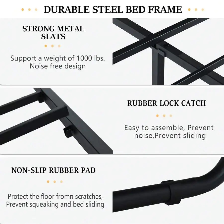 Heavy Duty Metal LED Bed Frame With Headboard And Storage
