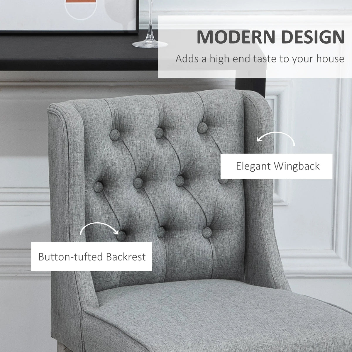 HOMCOM Tufted Wingback Counter Height Bar Stools With Wood Legs