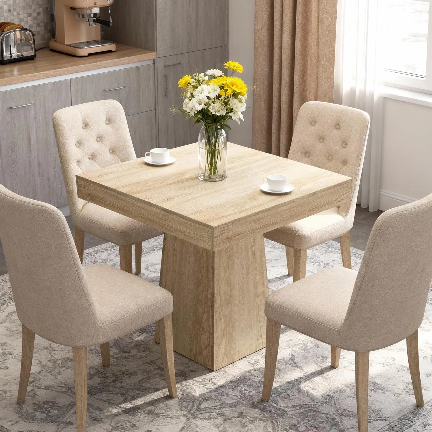 HiMISS Farmhouse Wood Pedestal Square Kitchen Dining Table