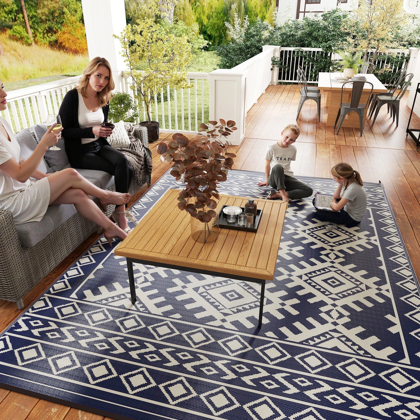 Contemporary Geometric Polypropylene Outdoor Area Rug