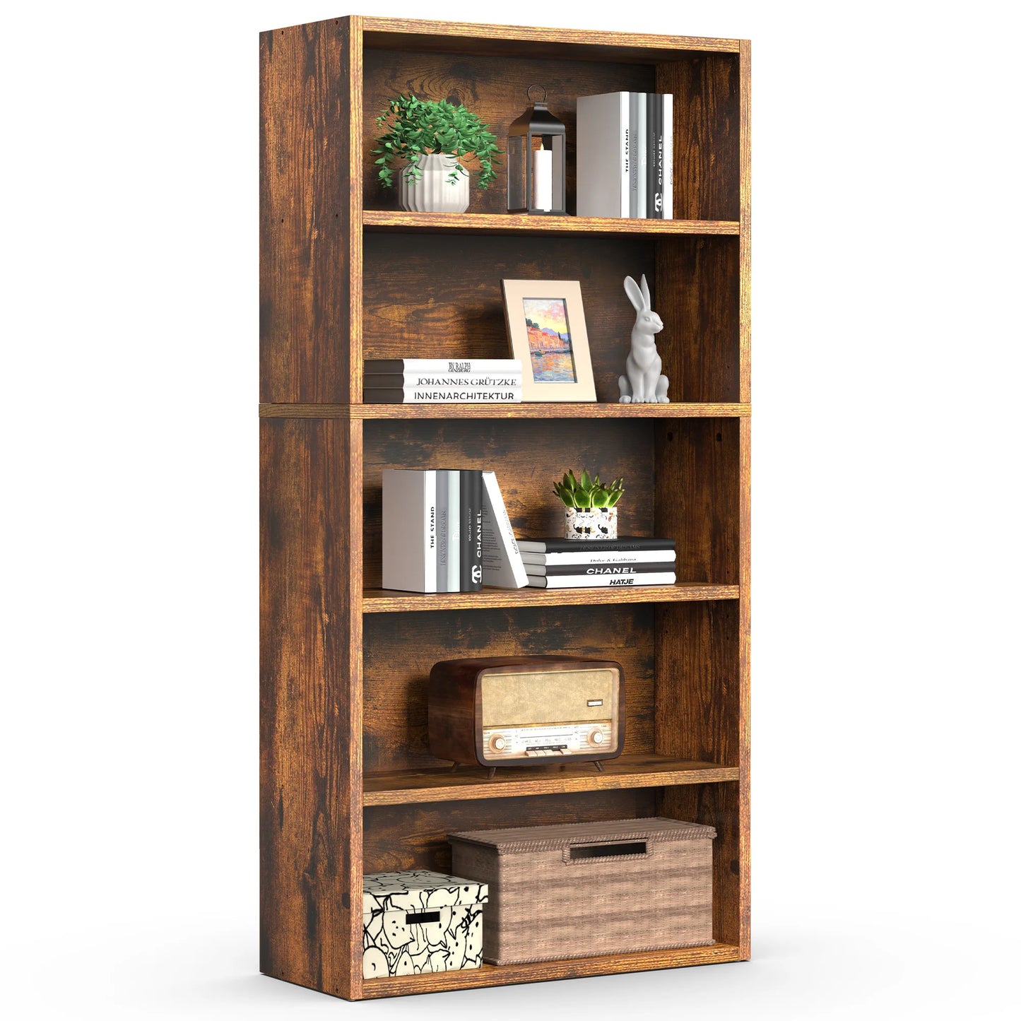 MCQ Five Tier Free Standing Wooden Bookshelf With Storage