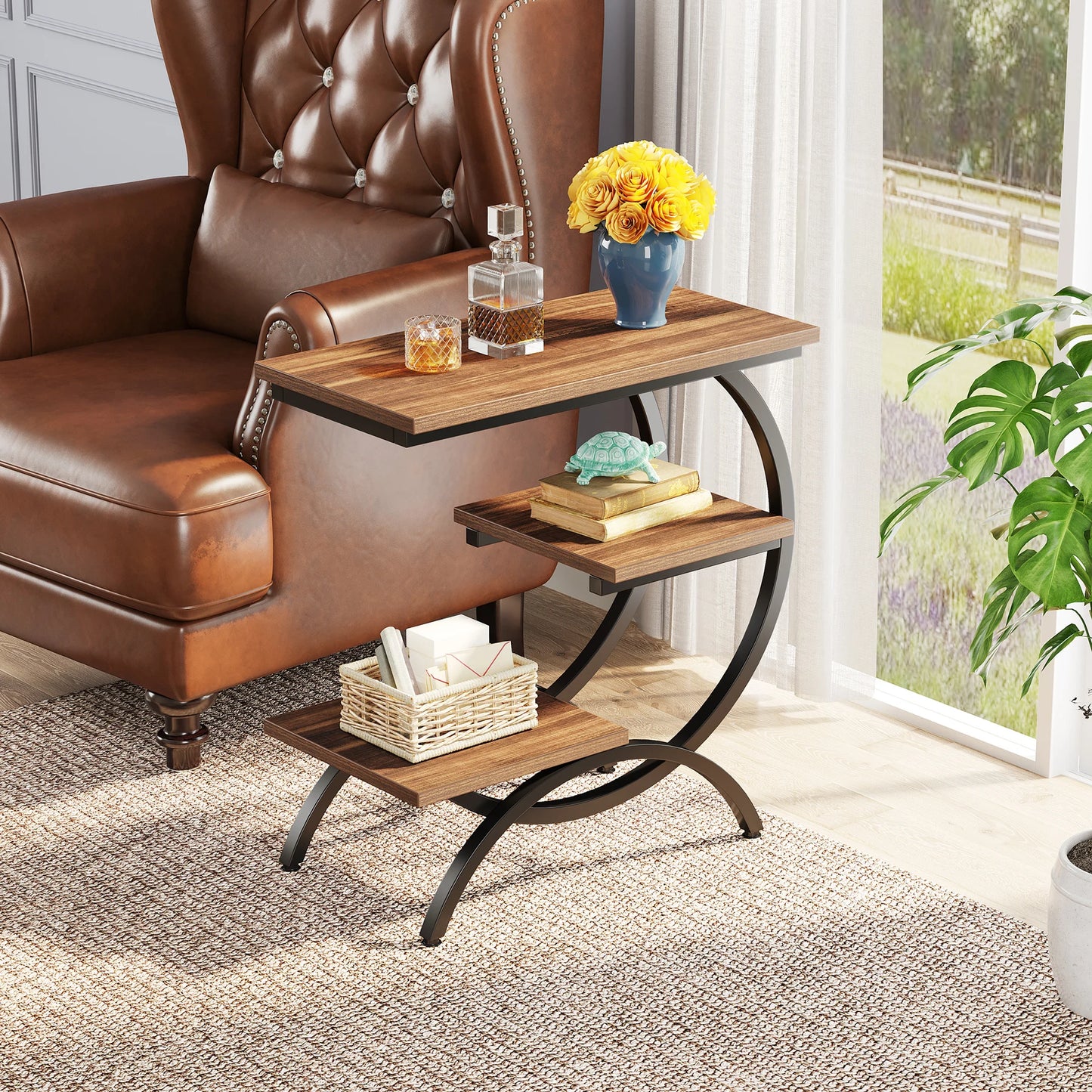 Tribesigns C-Shaped End Table for Living Room Metal Frame