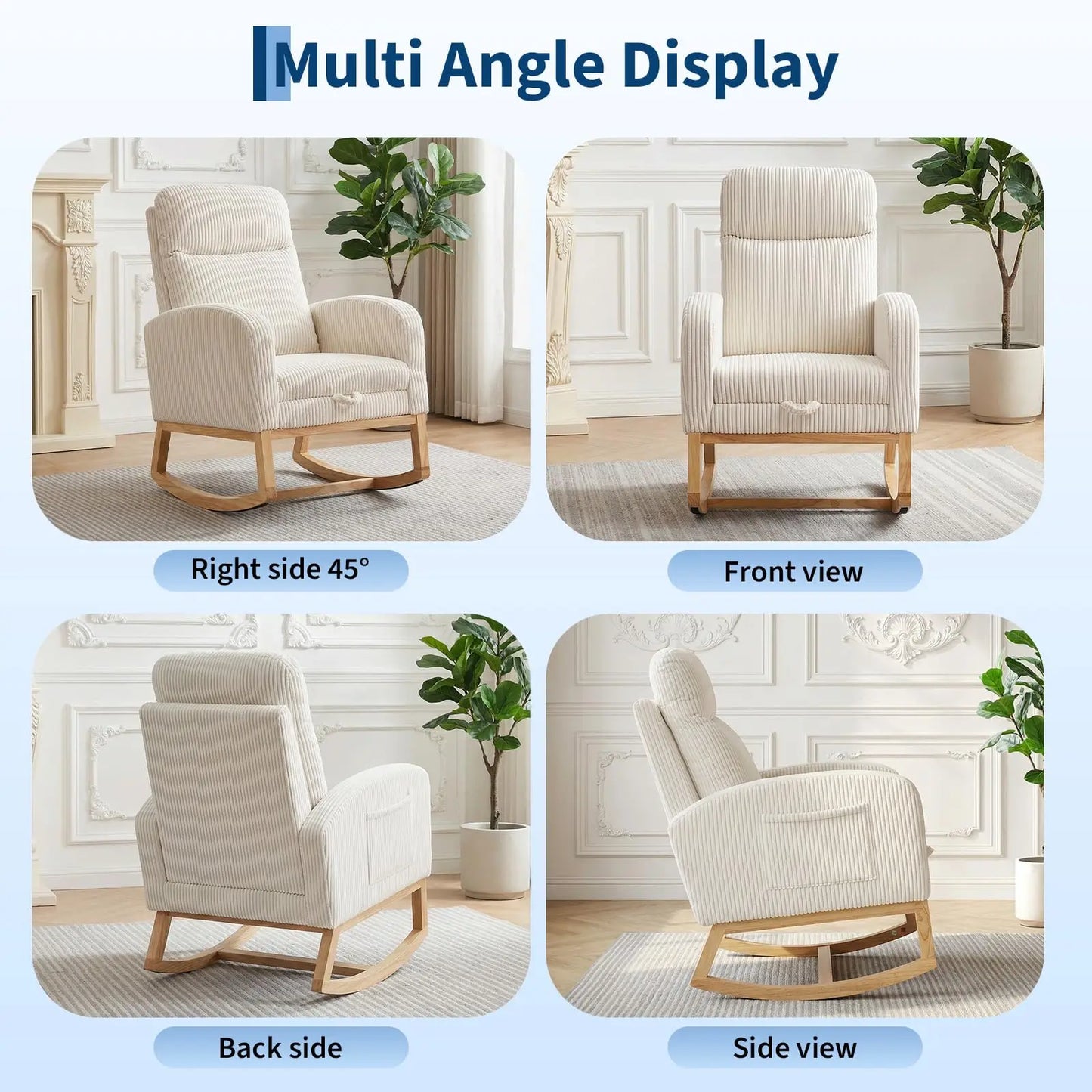 Tufted Corduroy Rocking Chair With Adjustable Footrest And Side Pocket
