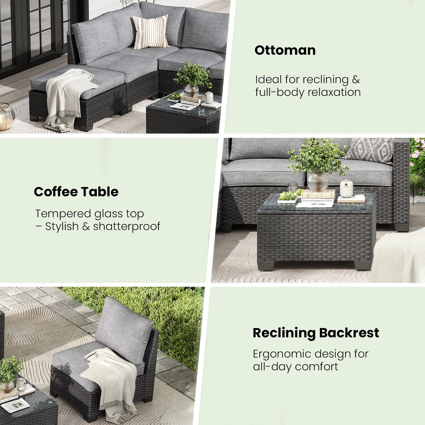 Farini Patio Sectional Sofa Set With Ottoman And All Weather Fabric
