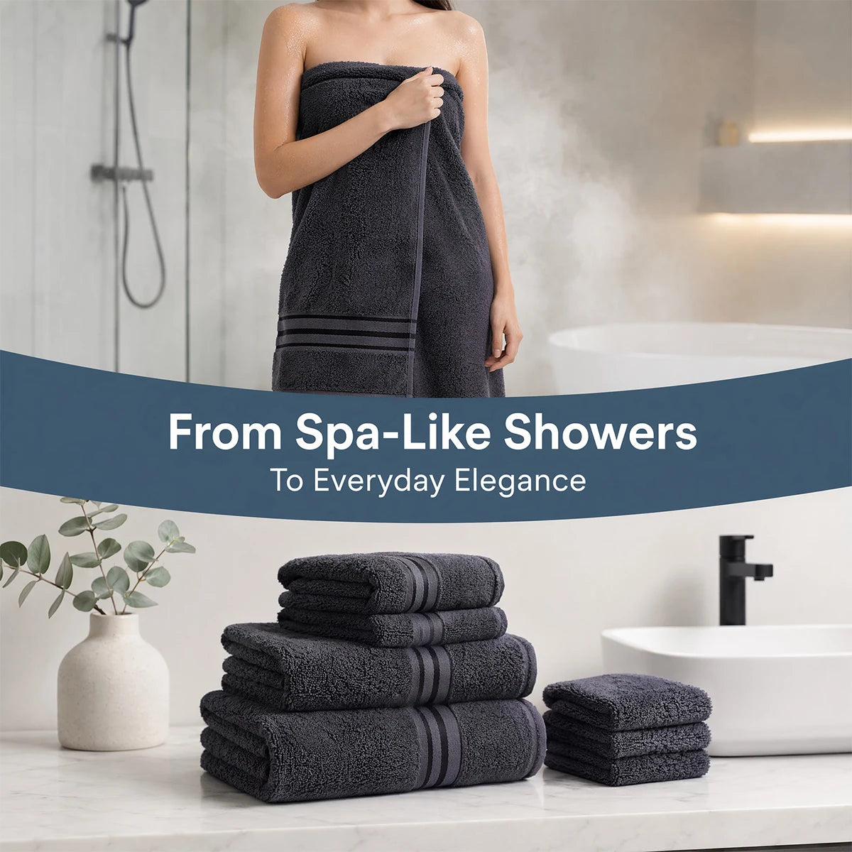 Luxury 8 Piece Ring Spun Cotton Towel Set For Bathroom