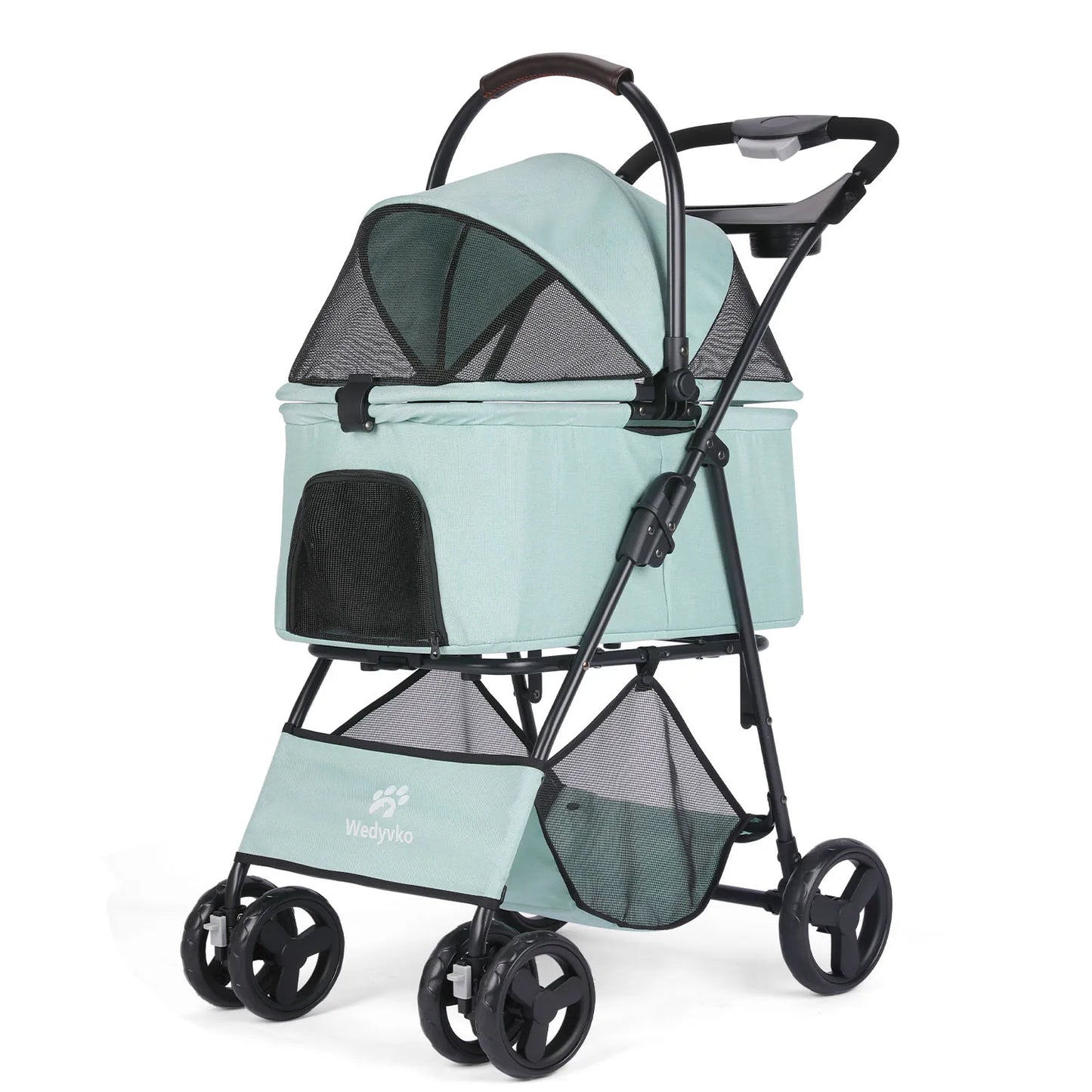 Compact Folding Pet Stroller With Removable Carrier For Dogs