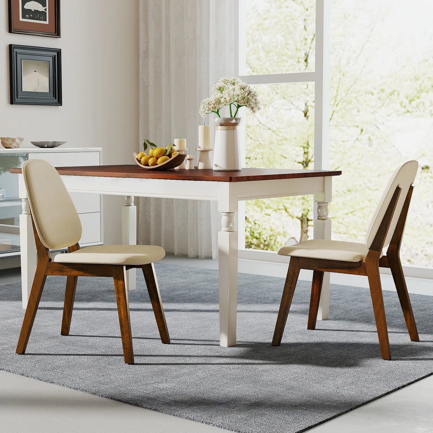 Homasis Upholstered Linen Dining Chair Set With Wooden Frame Design