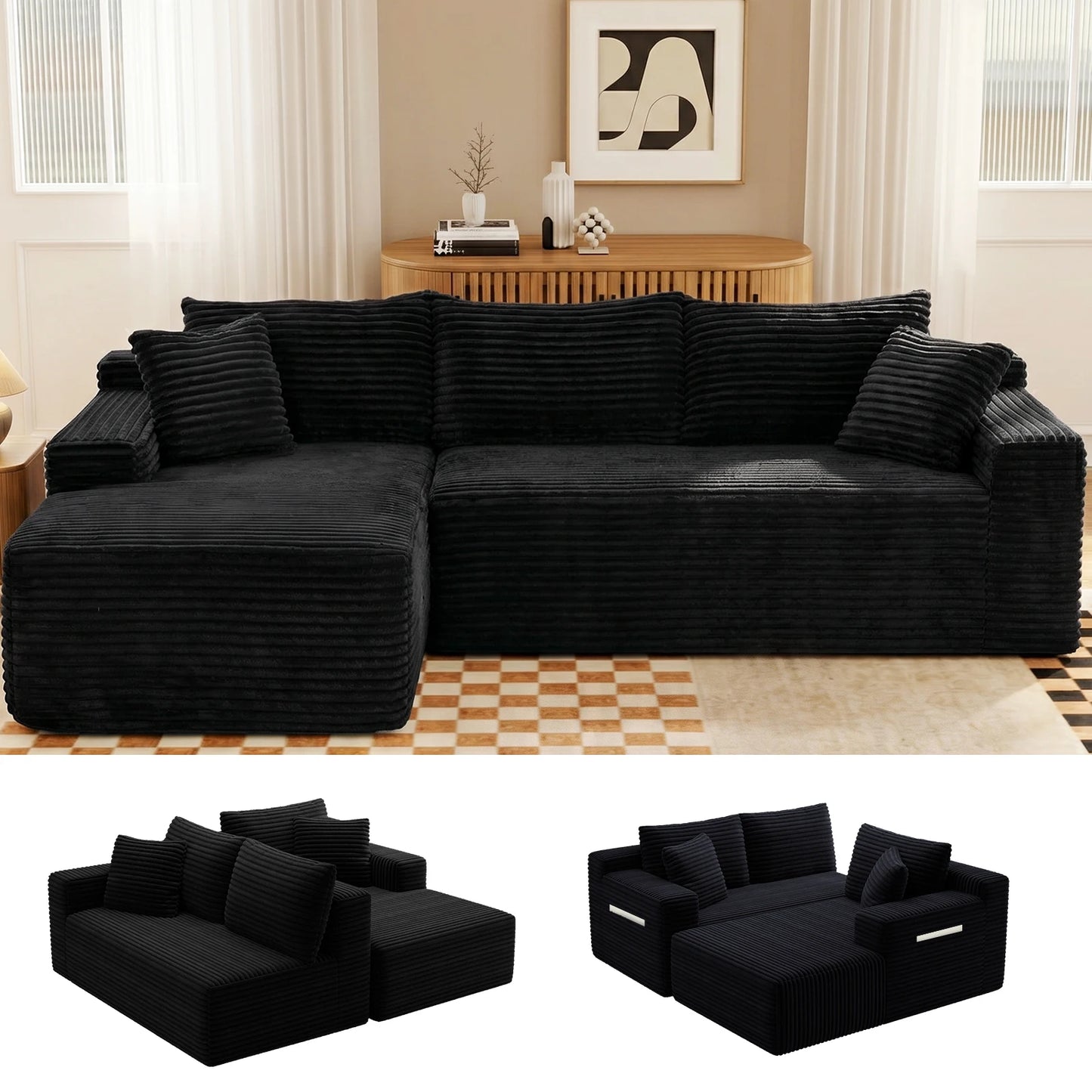 Cloud Modular Corduroy Sectional Sofa With L Shape Chaise