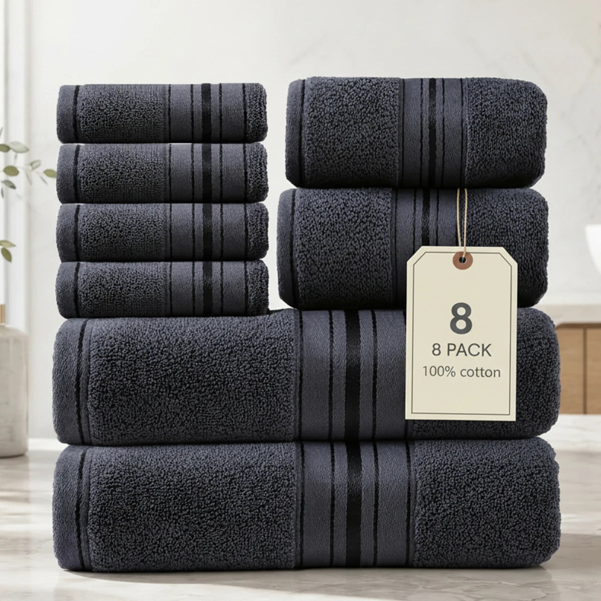 Luxury 8 Piece Ring Spun Cotton Towel Set For Bathroom