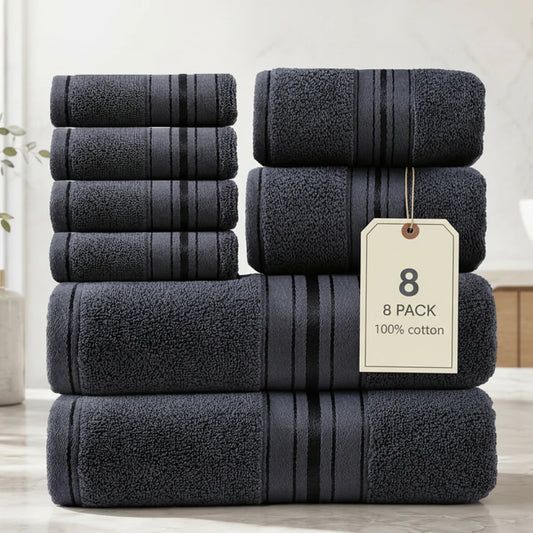 Luxury 8 Piece Ring Spun Cotton Towel Set For Bathroom