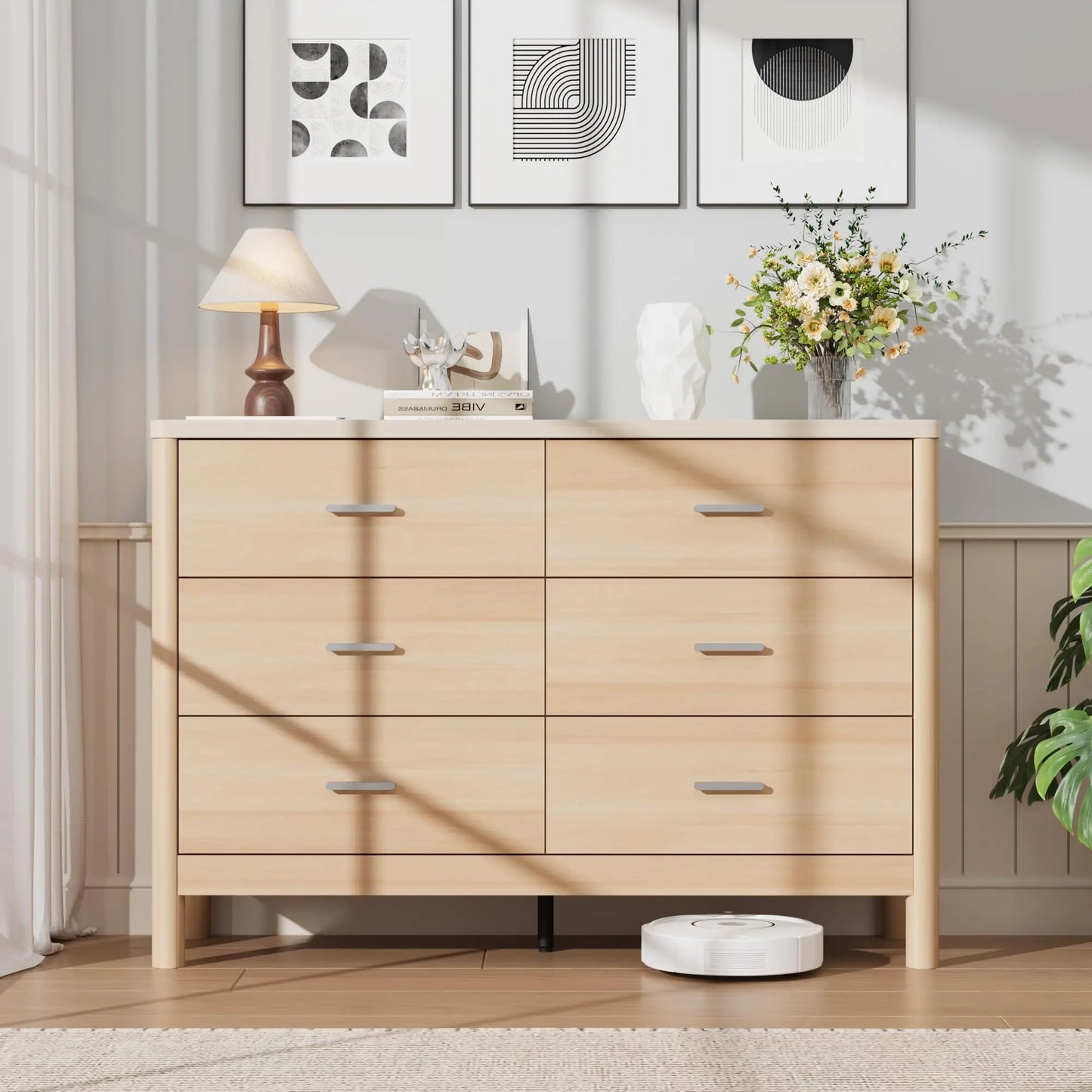 HiMISS 6 Drawer Wooden Dresser and TV Storage Cabinet