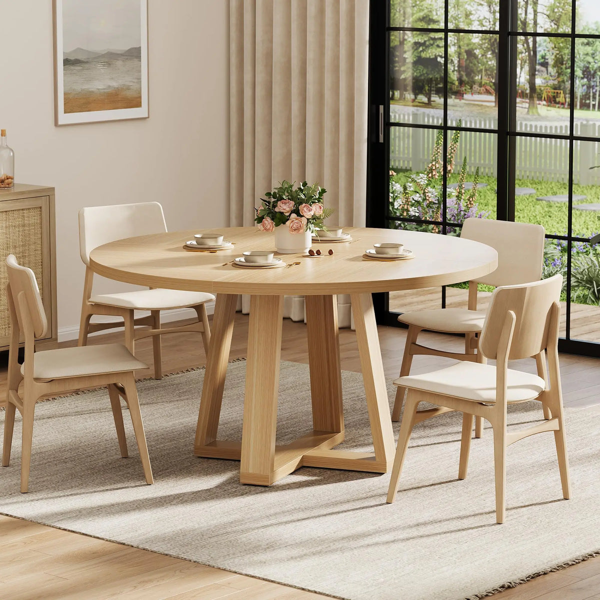 HiMISS Farmhouse Round Dining Table With Sturdy Cross Base