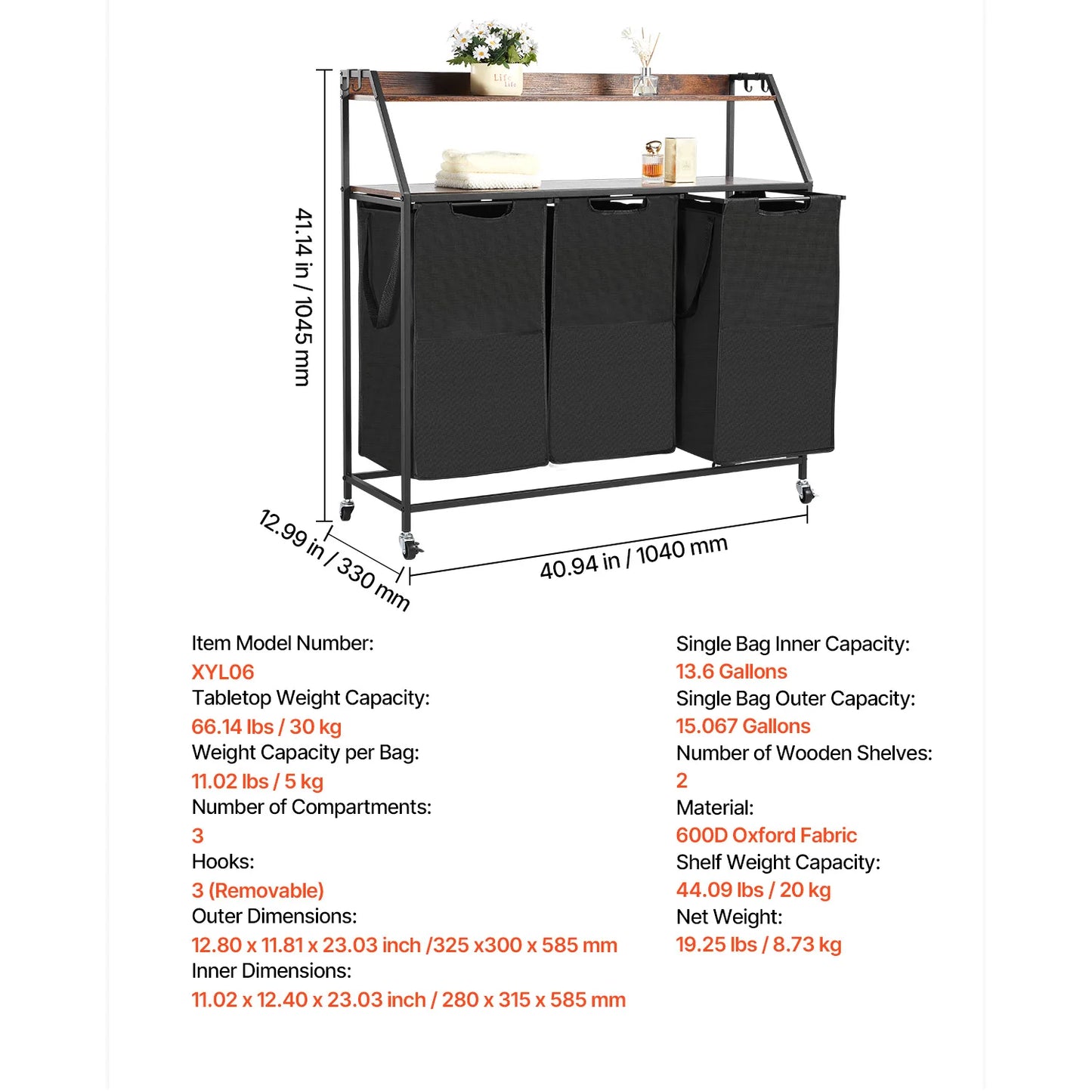 SucceBuy Dual Compartment Laundry Sorter Basket With Metal Frame