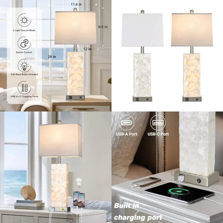 Solar Sea Shell Table Lamp With USB And Night Light