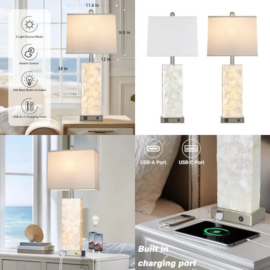 Solar Sea Shell Table Lamp With USB And Night Light
