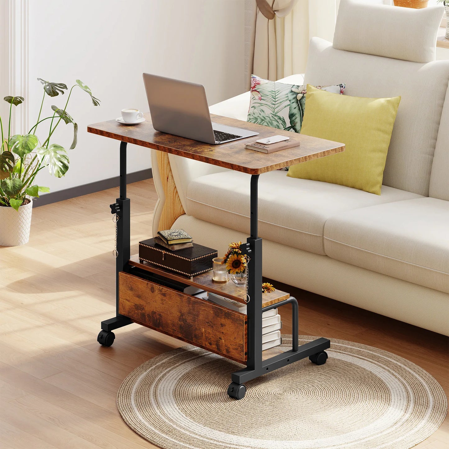 JHK Adjustable Height Mobile Standing Desk With Metal Frame
