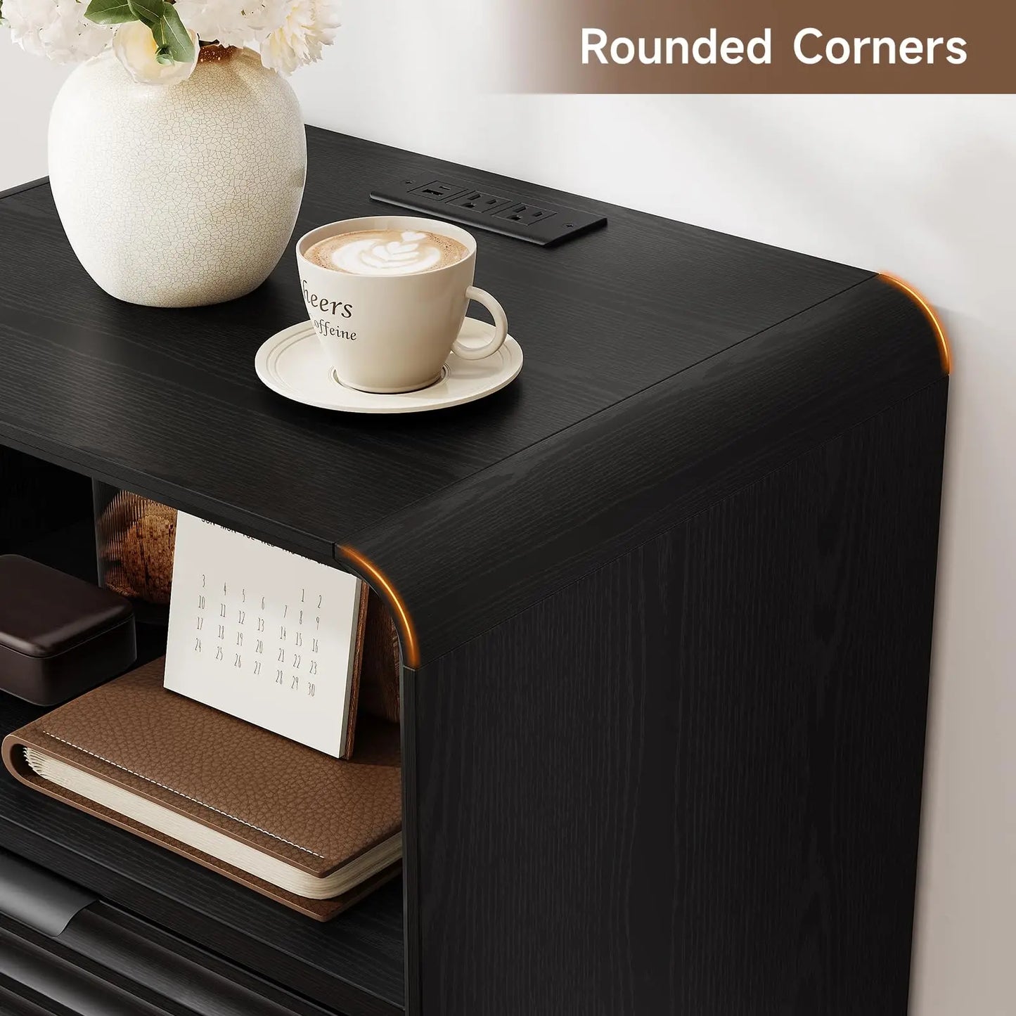 Onbrill Fluted Bedside Table With Drawer Modern End Table