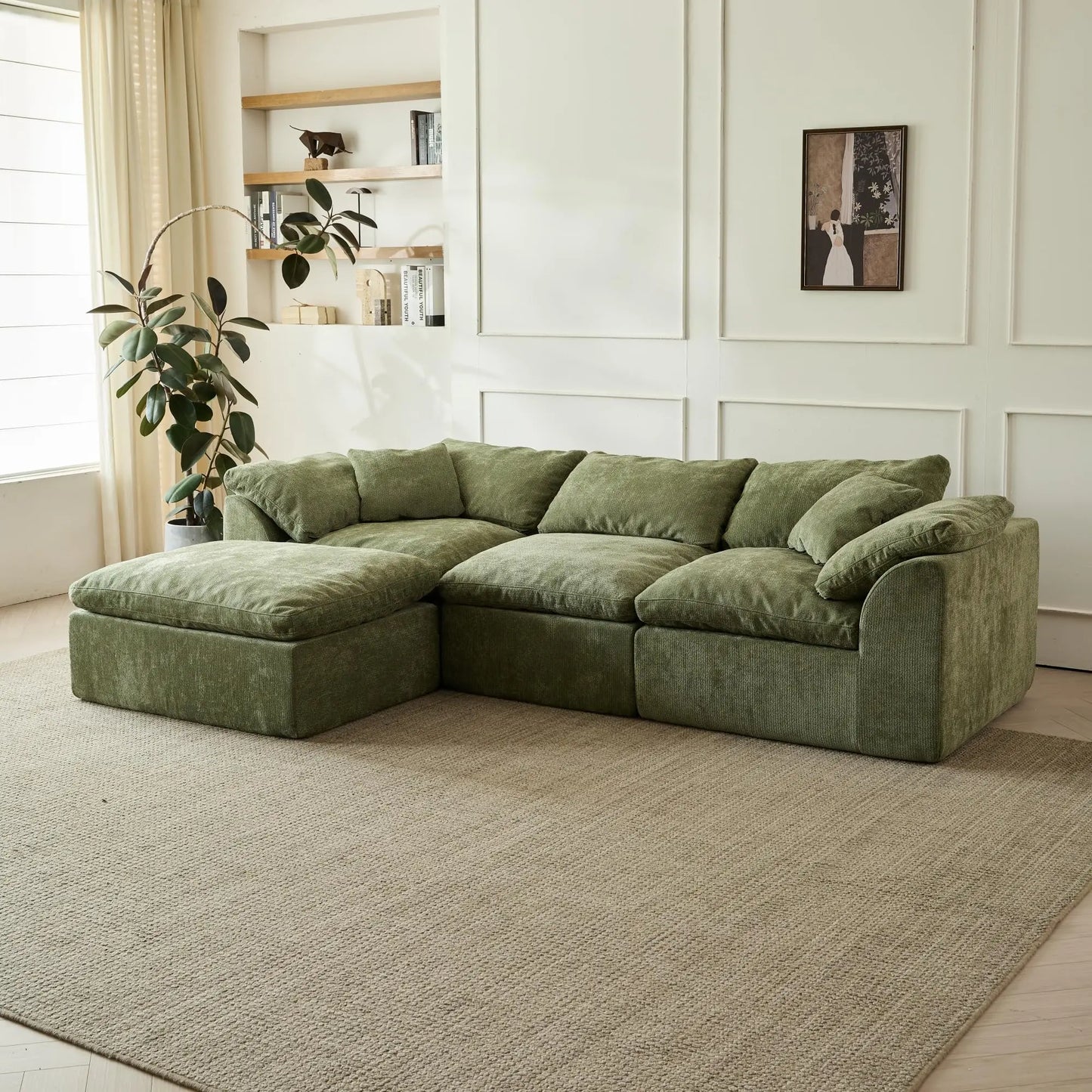 Yeflixvrau Modern Cloud L-Shaped Chenille Fabric Sofa Ottoman