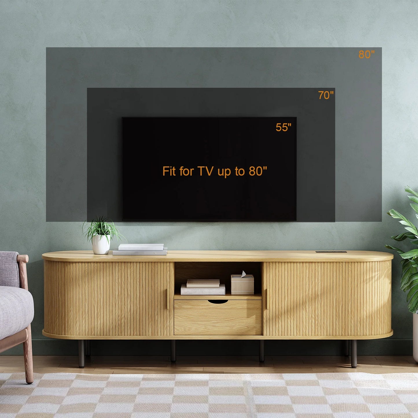 Onbrill Modern TV Stand With Drawer And Adjustable Shelves