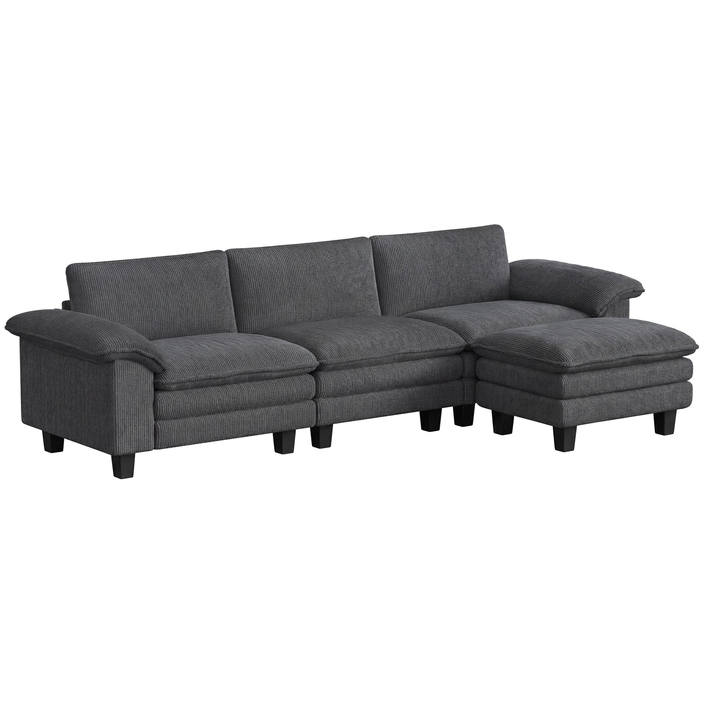Modular Corduroy L Shaped Sectional Couch With Deep Seating