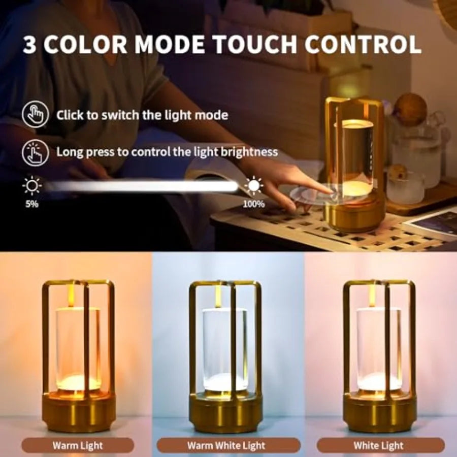 Rechargeable Solar LED Crystal Lantern Table Lamp Touch Dimming