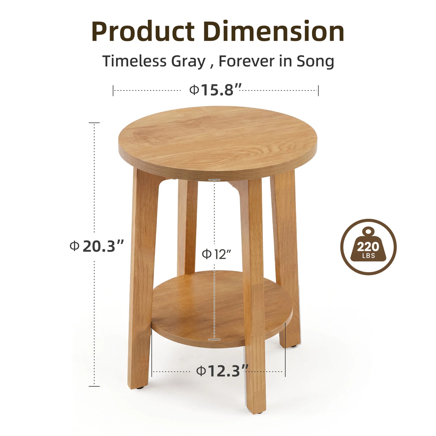 JHK Wood Round Side Table With Two Tier Storage Shelf
