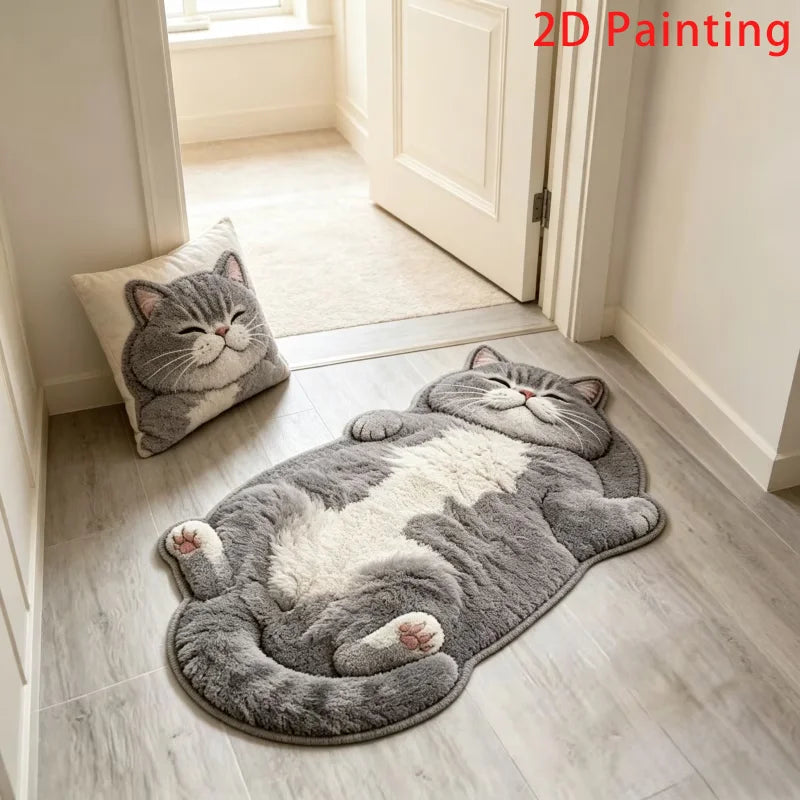 Soft Plush Cat Shaped Area Rug For Bedroom Living Room